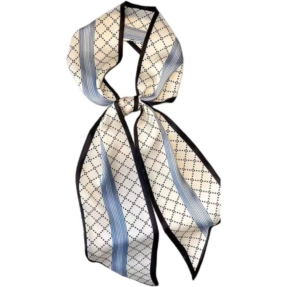 Women Blue Stripe Purse Handbags Satin Scarf Lightweight Fashion Silk Neck Tie